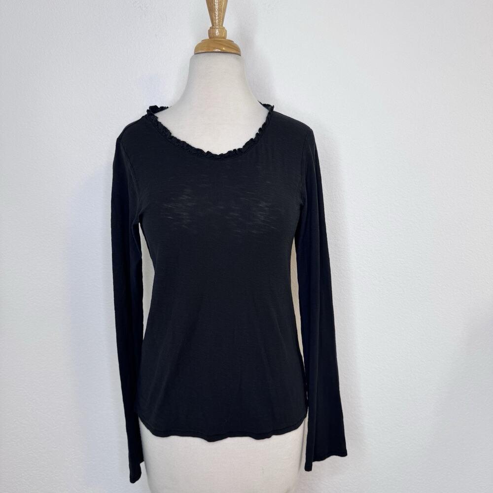 Nation LTD Womens Long Sleeve Tee Size M Black‎ Ruffle Burnout Cotton Feminine